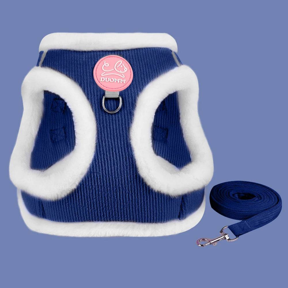 Rabbit Fur Harness & Leash Set for Cats & Small Dogs - Navy / S-suit 4-5.5kg / SPC (S-suit 4-5.5kg)