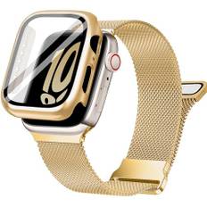 Ocaer Kompatibel mit Apple Watch Armband 41mm mit Hülle, Metall Magnetisch iWatch Armband mit Bildschirmschutz für 41mm Apple Watch Series 9 8 7, Edelstahl Milanese Loop (Gold, 41mm mit Hülle)