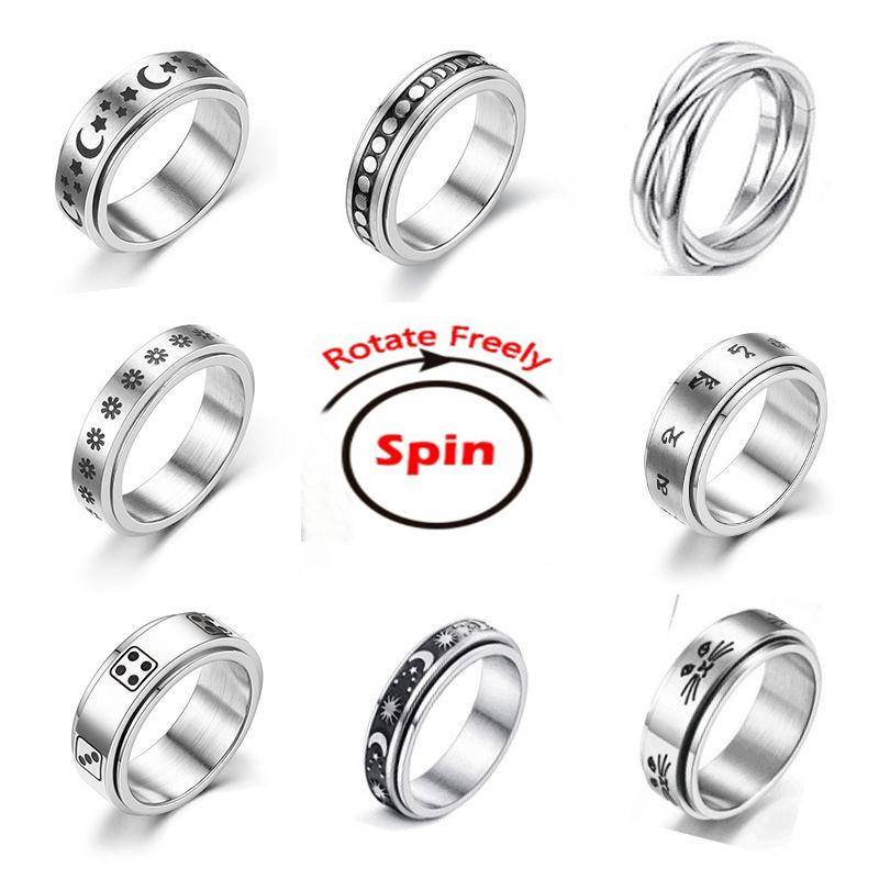 Fidget-ring mot ångest Rostfritt stål Vridbar ring Anti-kompressionsring Roterande måne Cool stresslindrande ring för kvinnor män