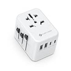 NOVOO Adapter Travel Plug, Worldwide Essentials Universal International Wall Loader Plug Adapter med 2 USB C väggladdare 2 USB A-portar för USA EU UK AUS