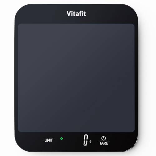 Vitafit 15kg digital köksvåg,Noggrannhet 1g av Vår Professionella Vågfabrik Sedan 2001, LFGB-Godkänd Matvåg för Matlagning och Bakning, Stor Plattform 215x180mm, 3*AAA-Batterier, Svart