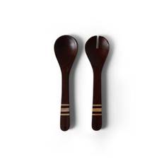Lexington Wood Salad Serving Set With Stripes