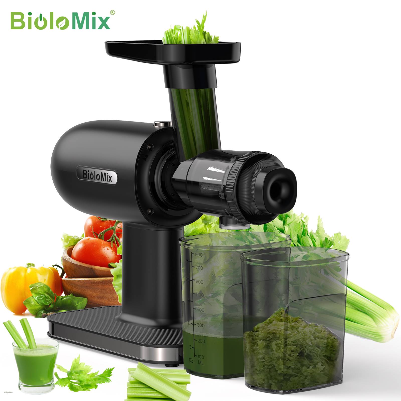 BioloMix Slow Masticating Juicer Cold Press Technology with Reverse Function High Juice Yield Comes with Cleaning Brush Quiet