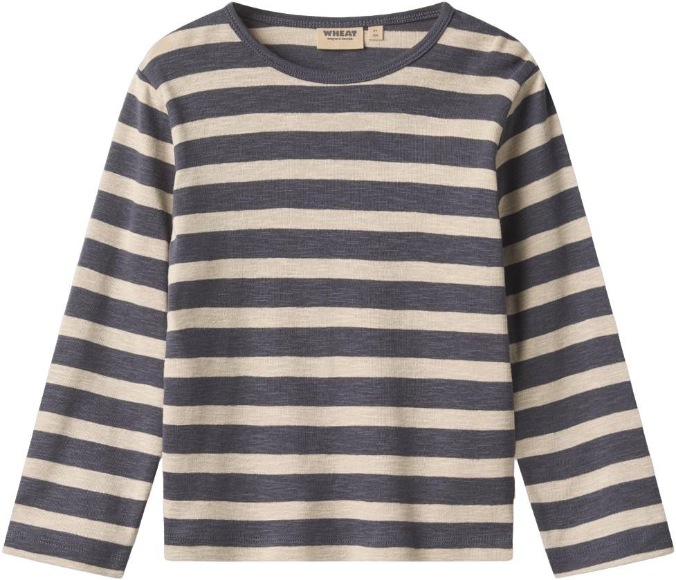 Wheat Tshirt L/S Milo Stl. 110/5y unisex - Långärmade T-shirts Från Magasin - Greyblue Stripe (110/5y)