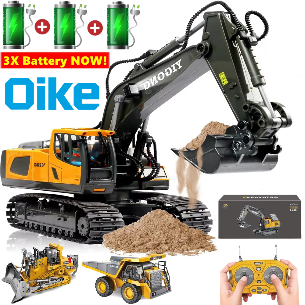 Oike 4WD Remote Control Excavator Radio Controlled RC Dump Truck Vehicle Crawler Bulldozer Construction Buggy Light Sound Car