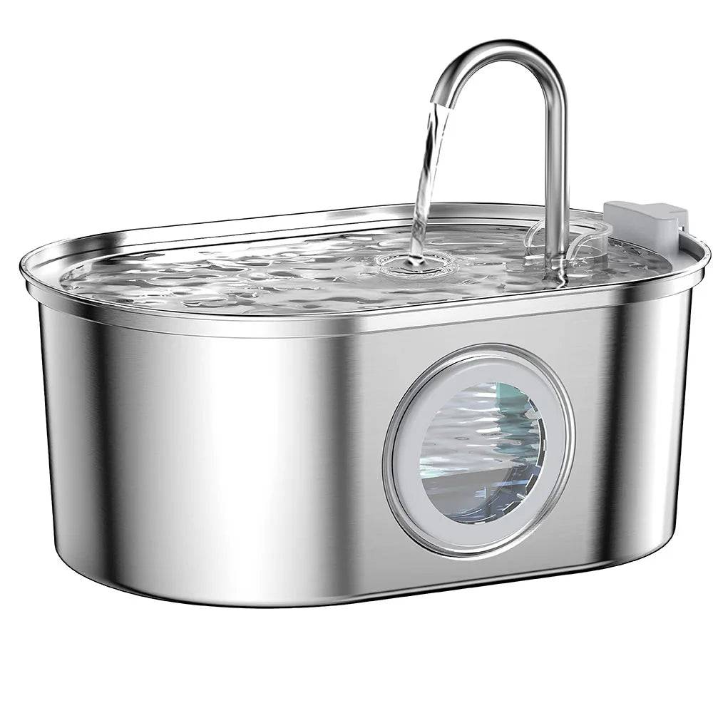 Premium Pet Water Fountain - 3.2L Stainless Steel with Silent Filter & Transparent Window - Only Water Feeder