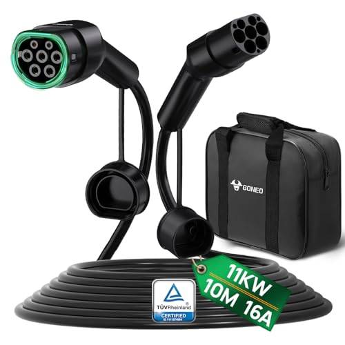 GONEO Type 2 Laddkabel 11kW 10M 16A Elbil Laddkabel 3 Fas för E bil EV/PHEV Typ 2 till Typ 2 Mode 3 Laddkabel med Väska Lämplig för Modell S/3/X/Y e-Golf ID .3 i3 /i8