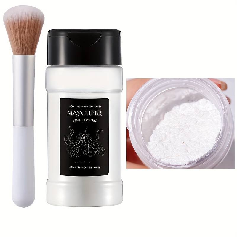 TEMU Lightweight Oil Control Setting Powder With Brush Powder Setting Powder Long-lasting Waterproof Sweatproof Natural Loose Powder Black Pepper Setting Powder