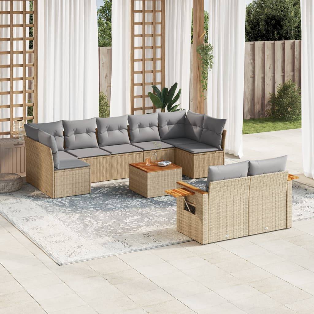 Sofasæt Til Haven 9 Dele Med Hynder Polyrattan - beige og grå / Med bord