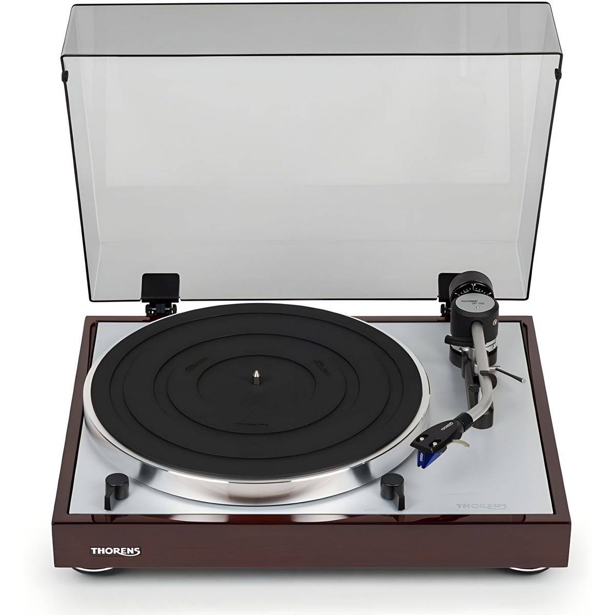 Thorens TD 403 DD valnöt lackerad - Vinylspelare, Manuell, MM, Direktdrift, 33 varv, 45 varv, Pickup ingår