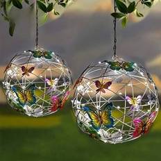 1 st Solar Powered Butterfly Sphere Light - Vattentät, dekorativ hängande LED-lampa med livlig trädgårdsdesign, lämplig för utomhus, festivaler och tr - Multifärgad (Färgglatt ljus,vitt ljus)