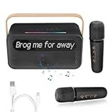 Mini karaoke-maskin med lyrisk skärm, V5.3 Bluetooth karaokehögtalare med 2 trådlösa mikrofoner 5 magisk röst omgivningsljus, bärbart karaokesystem för familjefest (svart)