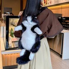 Simulering Tyg Kattryggsäck Kattunge Skolväska Bästa presenten till tjejer Random Scarf Random Comb Söt väska Moderyggsäck Julklapp Alla hjärtans dag - Svart