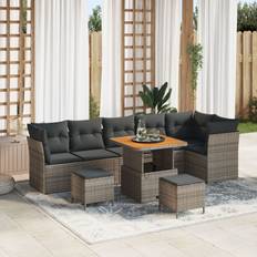 vidaXL 9 Stykker Have Sofa Sæt med Puder Grå Poly Rattan Akacietræ, vidaXL 3 Stykker Have Spisesæt med Puder Grå Poly Rattan Akacietræ