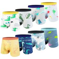 HOTUT Pojkar kalsonger, 8-pack bomull boxershorts barn underkläder pojkar boxer kalsonger, dinosaurier, 120-130
