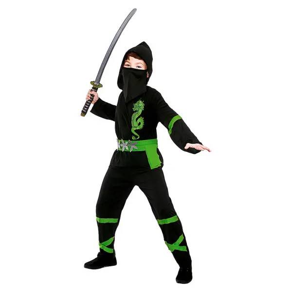 Power Ninja Kostume Sort & Grøn Børn (Small (110-122 cm))
