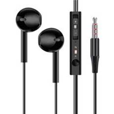 3.5mm trådbundna hörlurar med mikrofon hörlurar för apple iphone 8 7 12 plus x xs max xr ipod huawei xiaomi trådbundna hörlurar - Rund linje svart