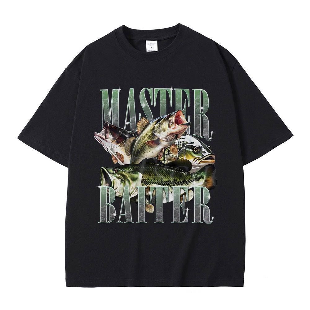 Master Baiter Abborrfiske Fiskare Rolig Meme Grafisk T-shirt Herr Dam Vardaglig Bomulls-T-shirt Kortärmad Vintage Sommar Pop Tee cm white