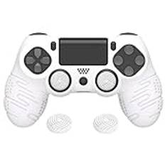 PlayVital Line & Dot Silikonskins för ps4 Kontroll Grip,Silikonfodral Kontroll Skal för ps4 med Tumgreppskåpor för ps4 Slim/Pro,Protective Skin Kompatibel med ps4-Vit
