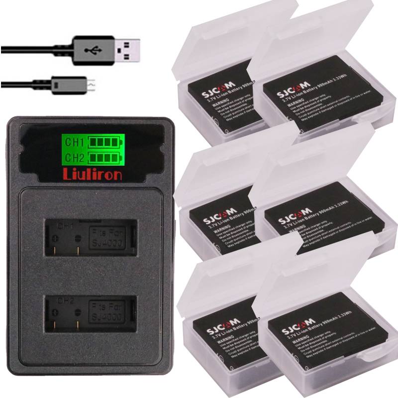900 mah sjcam sj4000 batteri + dubbel laddare för sjcam sj4000 sj 4000 sj5000 6000 7000 8000 sj9000 sj cam m10 actionkamera batteri