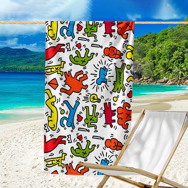 bevis strandhandduk med ett Keith Haring Ascending2-mönster - mjuk, absorberande, snabbtorkande, maskintvättbar - perfekt för simning, camping, bad