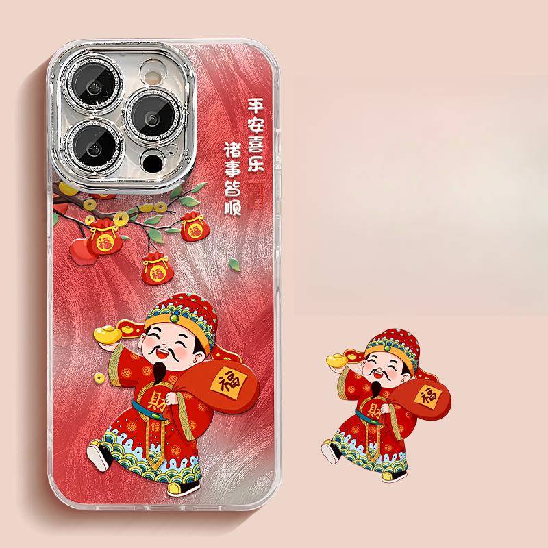 Money Tree God of Wealth Applicable Apple 13PRO Feather IMD Mobile Case 14 Full-inclusive Lens Film 12 National Style 11 Anti-fall Redmi Note 11 Pro