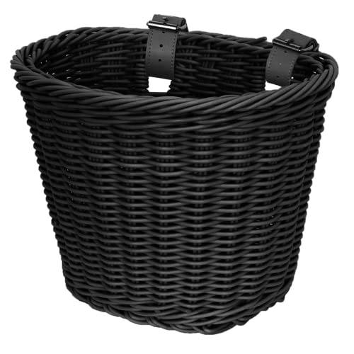 SILARLAIT Barncykelkorg, främre cykelkorg för styre, handstickning, tätt nät, två justerbara/avtagbara remmar, cykelkorg för flickor, blå/svart/brun (svart)