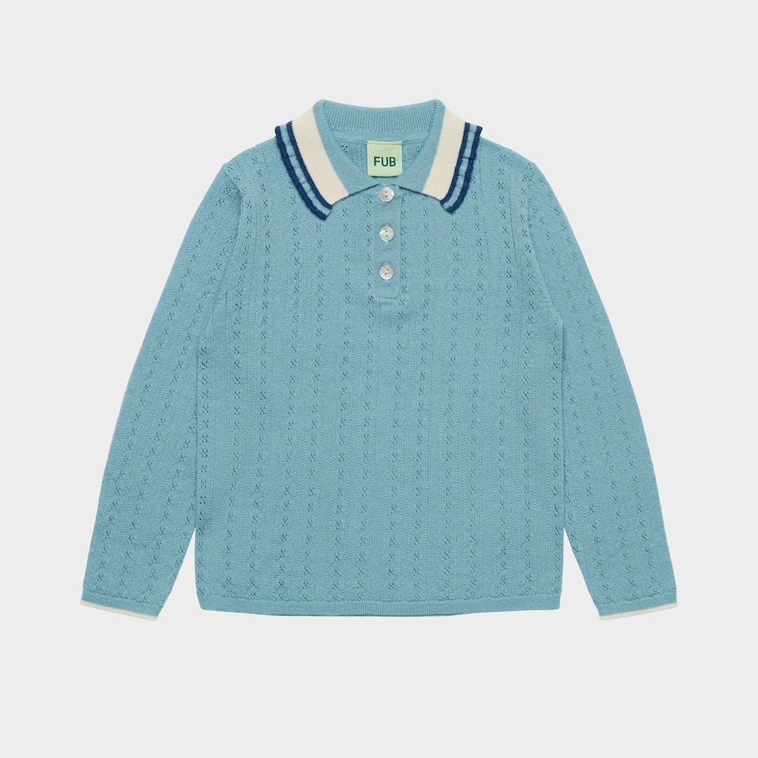 FUB Pointelle Polo Light Teal Light Teal 100 cm Blå 100 cm Flickor