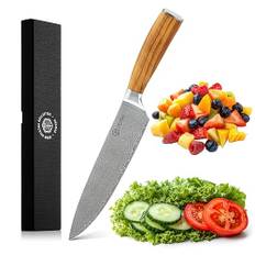 URUMAH damascus chef Damaskuskockkniv Kockkniv 20 cm i damaskusstål med 67 lager, rostfritt stål, handtag i olivträ Professionell japansk kniv, handsmidd, med skyddshölje och presentask