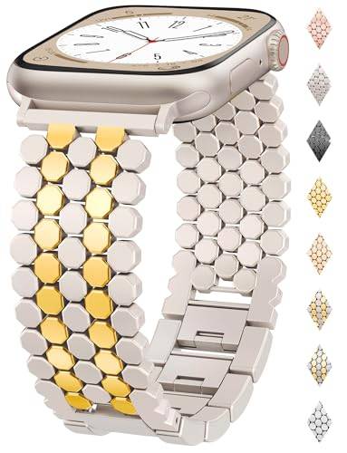 2025 Bienenwabe-Design Glieder Armband Kompatibel mit Apple Watch Armband 38/40/41/42/44/45/46/49mm, Damen Elegantes Metall-Gliederarmband für iWatch Serie 11 10 9 8 7 6 5 4 3 2 1 Ultra SE