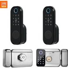 TYSH Tuya Smart Digital Door Lock Outdoor Waterproof Double Fingerprint Lock Digital Password Rfid Card Keyless Smart Door Lock