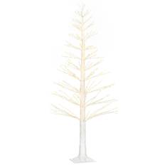 Kunstigt grantræ med led-belysning, 180 cm højt juletræ, realistisk bark, hvid