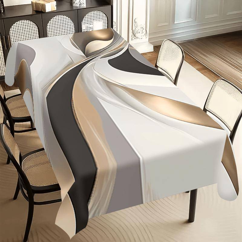 1 st Modernt Lätt Lyxigt Duk - Rektangulärt Polyesterbordsöverdrag med Elegant Svart, Vitt och Beige Randmönster, Maskintvättbart - Idealisk för