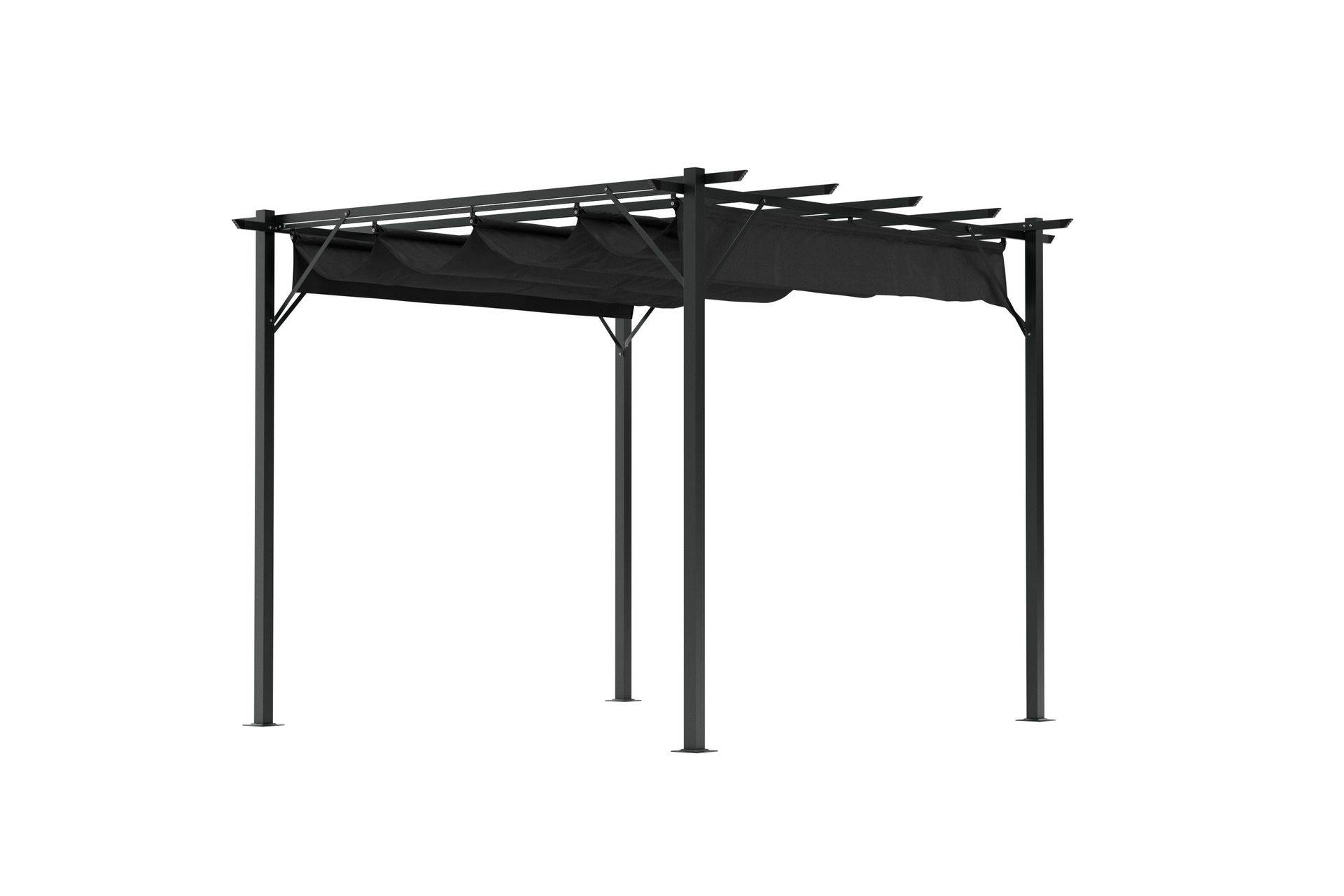 Loppes Pergola med skjutbart tak 3x3 m i stål - Svart Cortland