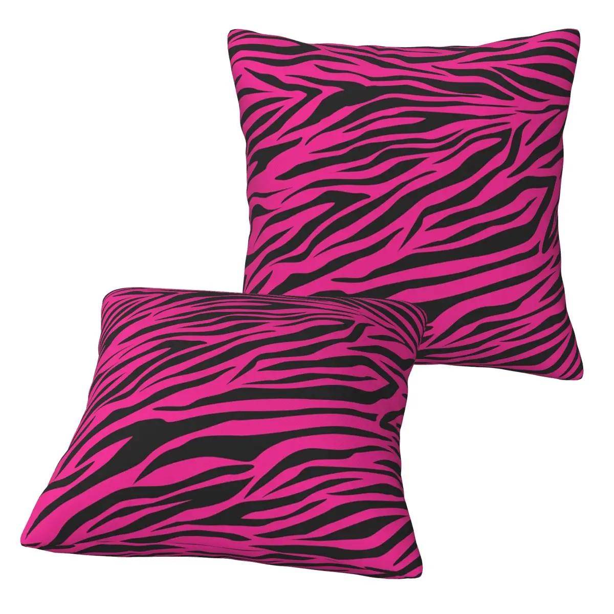 Rosa Zebrastickad 2-pack Fyrkantig Kuddfodral Kudde Kuddöverdrag Dragkedja Dekorativ Komfort Pläd för Hem Vardagsrum black
