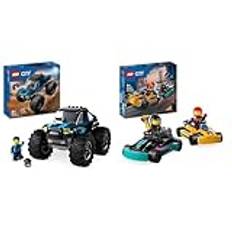 LEGO City Blå monstertruck Cool Leksaksbil, Byggsats med Terrängfordon och Minifigur, från 5 år 60402 & LEGO City Gokarter och racerförare Byggsats med leksaksbil och Minifigurer, från 5 år 60400