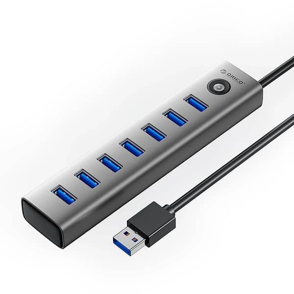 Orico CL7U-U3 hubb 7x USB-A 3.0 + USB-C 5V/3A 1m - grå
