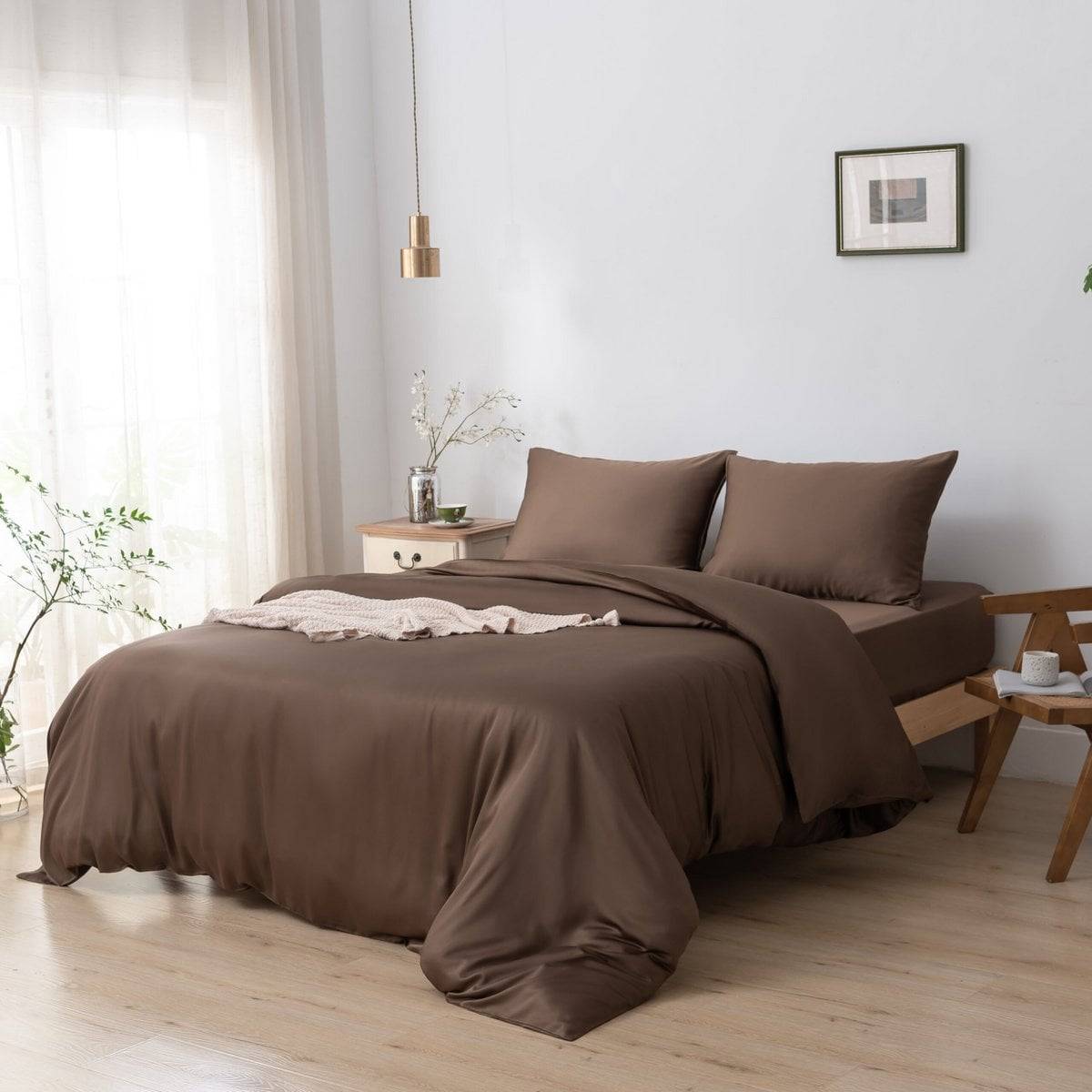 Copripiumino in Bambù 400TC Marrone Caffè - 240x220cm / Caffè Marrone / Sentiero