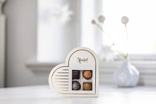 Xocolatl - Hvidt hjerte med 4 fyldte chokolader, 38g..