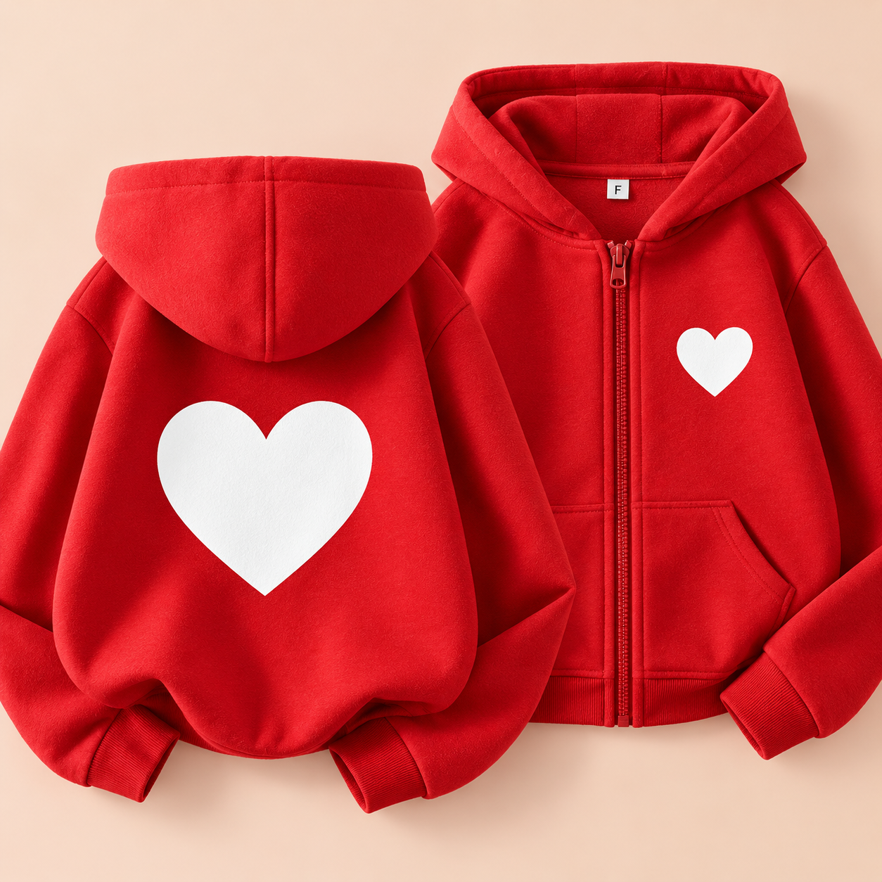 LittleLove – Mjuk & söt – Barnhoodie med hjärtmönster Rött / 120 (5–6 år) | Pedagogiska Träleksaker