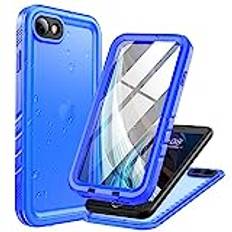 Cozycase för iPhone SE 2022/2020 SE3 SE2 iPhone 8/7 fodral vattentätt stötsäkert – militärskydd/kraftig【360 helkropp】Undervattensdammtät främre och bakre fodral med skärm/kameraskydd – blått