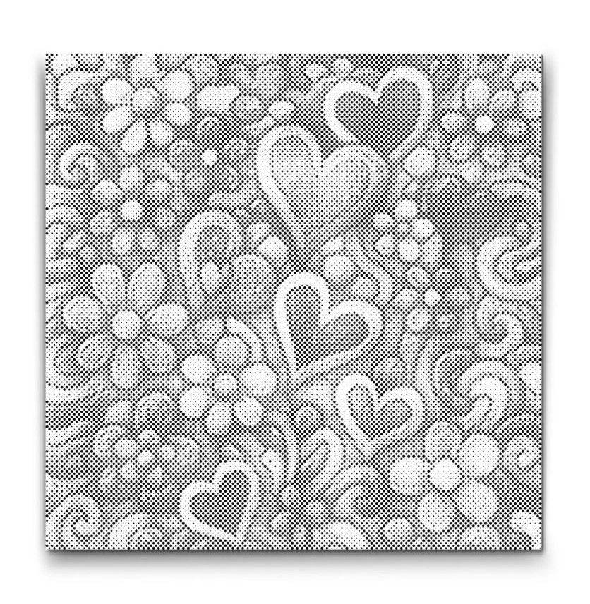 HJÄRTAN & BLOMMOR | PRICKMÅLNING - 80x80 cm / Duk - Utan ram / Svart