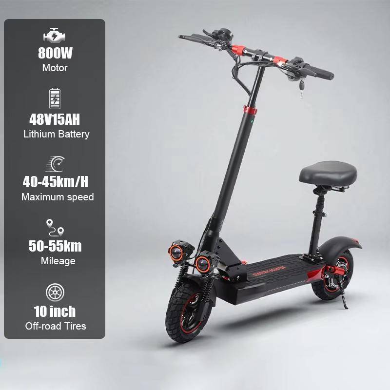 Ny elscooter J-01 800W motor 48V15AH batteri med säte elscooter 10 tums däck vuxen all terräng hopfällbar elscooter svart