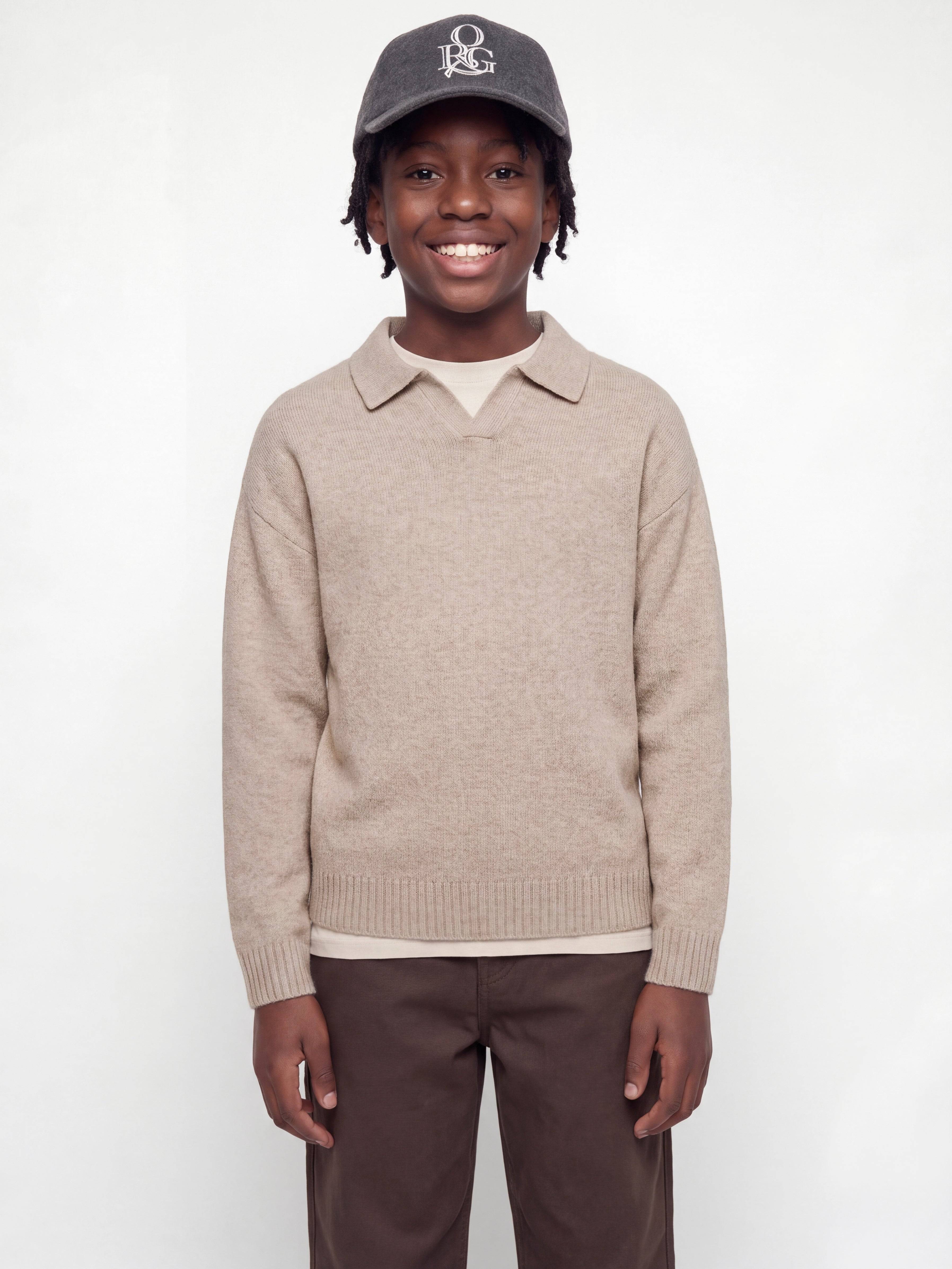 Stickad Polo Boys - Beige - 164