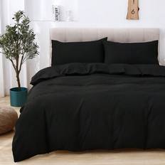 3pcs Simple & Elegant Bedding Set, Solid Color Brushed - Black - Multi-size