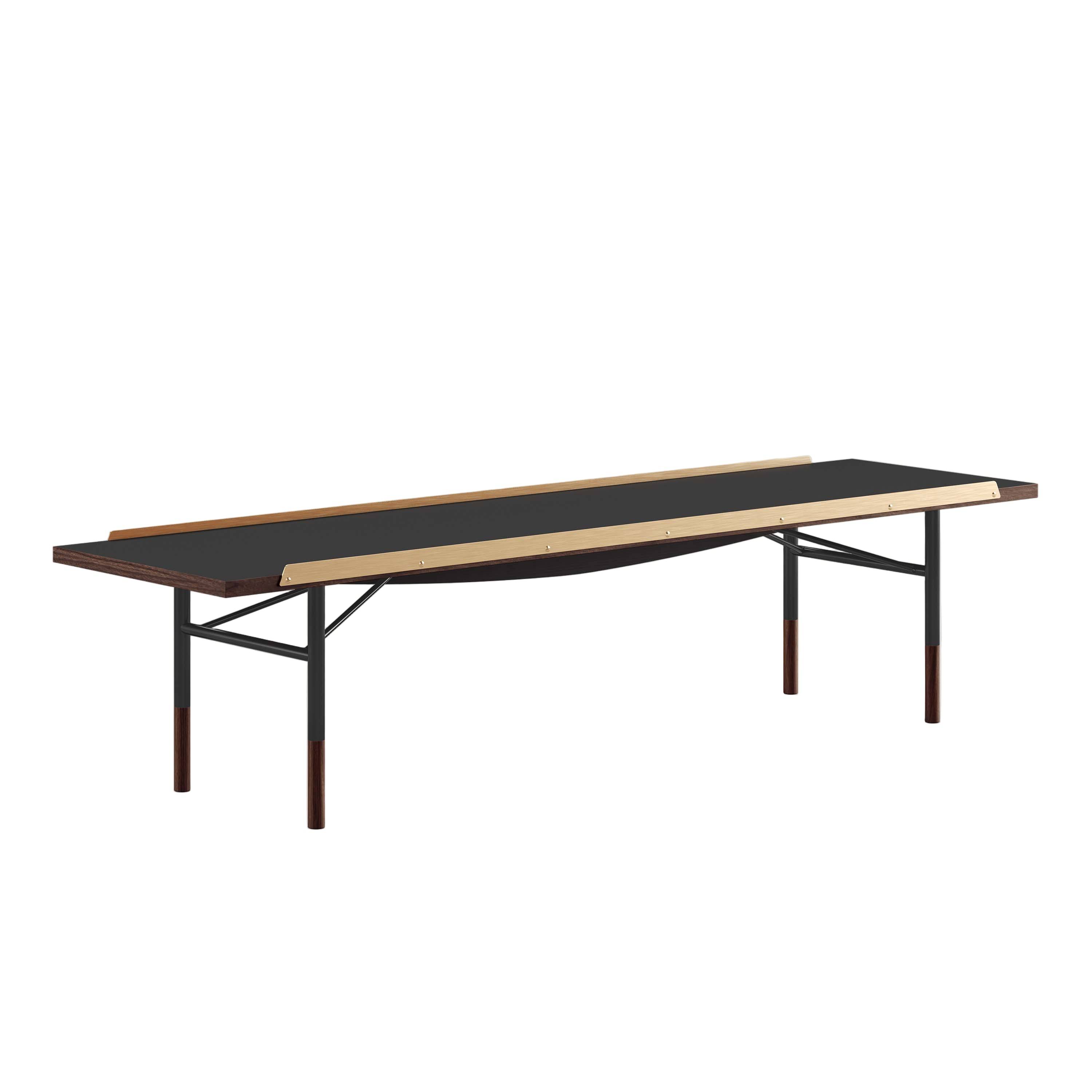 Bordbænk, sort stel af Finn Juhl Valnød / sort linoleum / 170cm - Jacobsen Plus