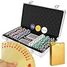 KRESI Poker - Pokerportfölj - Pokerset med guldkort - Portfölj med 300 chips + tärningar + 3 kortlekar 1 guld.