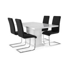 Concept 55 Ratliff Förlängningsbar Matgrupp 160 cm med 4 Cibus Stol - Vit/Svart PU/Krom Matgrupper Vit,Krom Trä