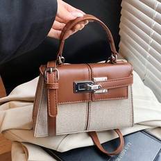 Color Block Patchwork Trapezoid Handbag, Spring/Summer New Designer Women&#39;s Tote Bag, Large Capacity Shoulder Crossbody Bag With Elegant Look - Brown - one-size