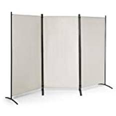 COSTWAY 260 x 183 cm rumsavdelare, paravent 3 delar, skiljevägg, väggparaply av metall och polyester, integritetsrum, avdelare inomhus för hem, kontor, terrass (beige, 3 delar)